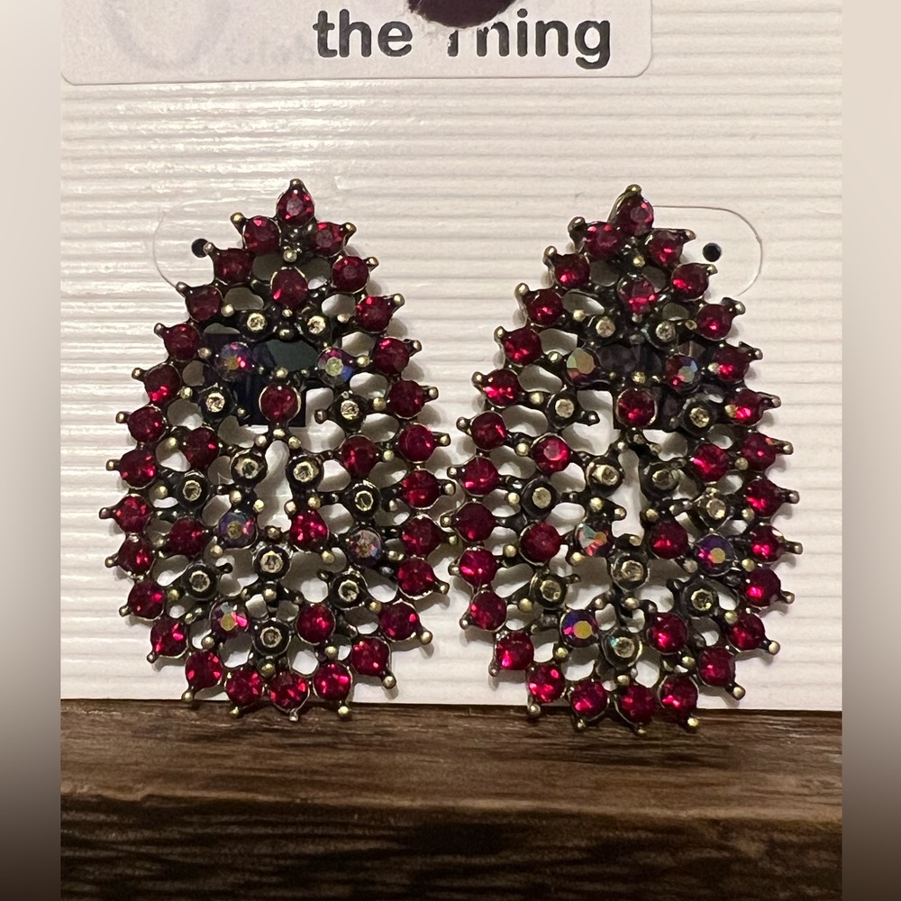 Red sparkly teardrop earrings